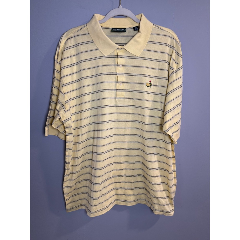 Masters Collection Mens‎ XL Yellow Stripe Golf Polo Shirt Mercerized Cotton